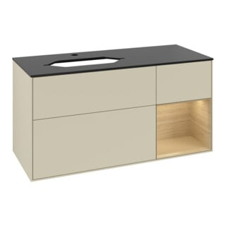 V&B Meuble sous lavabo Finion 120 cm, placage bois, poignée droite, gris mat laqué
