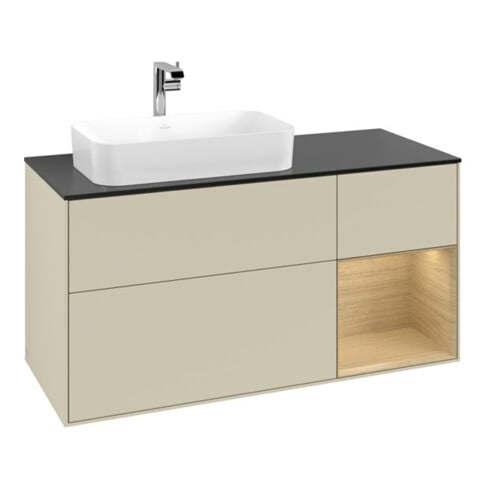 V&B Meuble sous lavabo Finion 120 cm, placage bois, poignée droite, gris mat laqué