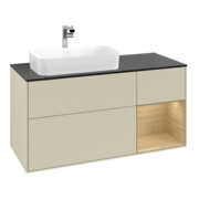 V&B Meuble sous lavabo Finion 120 cm, placage bois, poignée droite, gris mat laqué-3