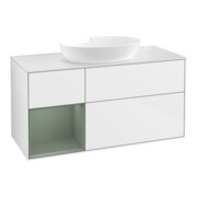 V&B Meuble sous-lavabo Finion 120 cm, placage bois, poignée en laiton, laqué blanc brillant