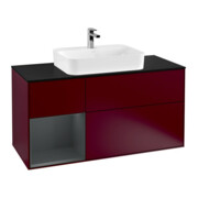 V&B Meuble sous lavabo Finion 120 cm, placage bois, poignée gauche, blanc mat lacqué, pieds métal