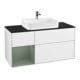 V&B Meuble sous lavabo Finion 120 cm, placage bois, poignée laiton, blanc brillant-1