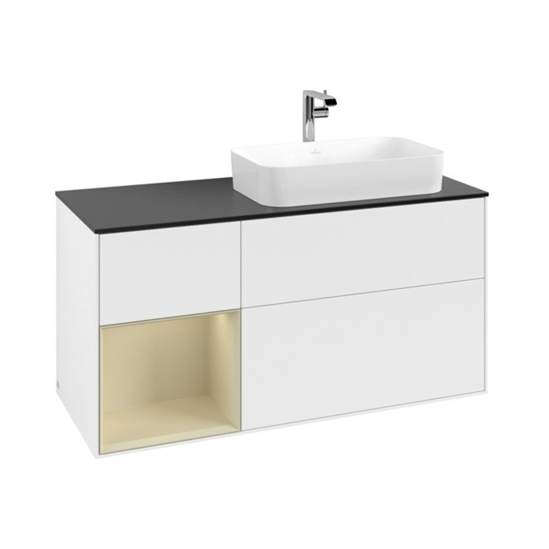 V&B Meuble sous lavabo Finion 120 cm, placage bois, poignée latérale, blanc mat laqué