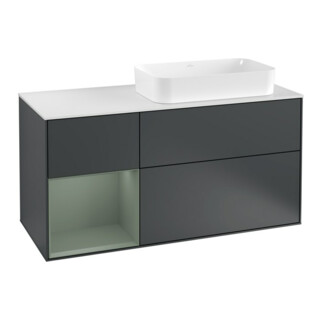 V&B Meuble sous lavabo Finion 120 cm, placage bois, poignée latérale, laqué mat blanc