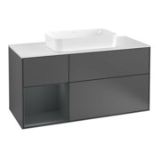 V&B Meuble sous lavabo Finion 120 cm, placage bois, poignée long. métal, laqué, anthracite mat