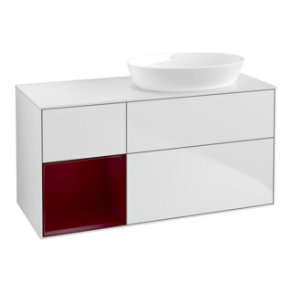 V&B Meuble sous lavabo Finion 120 cm, placage bois, poignée pleine, laqué blanc, laqué