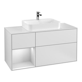 V&B Meuble sous lavabo Finion 120 cm, placage bois, porte gauche blanc mat laqué, blanc mat laqué