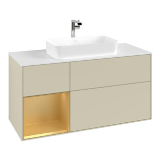V&B Meuble sous-lavabo Finion 120 cm, placage bois, porte gauche, gris mat laqué