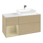 V&B Meuble sous lavabo Finion 120 cm, placage bois, porte gauche, gris mat laqué, ouverture à ven