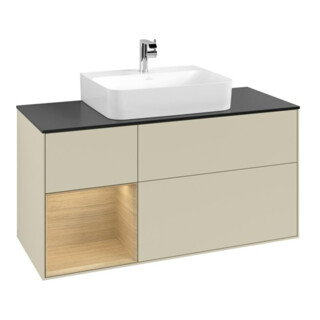 V&B Meuble sous lavabo Finion 120 cm, placage bois, porte gauche, gris moyen laqué