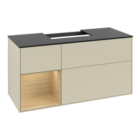 V&B Meuble sous lavabo Finion 120 cm, placage bois, porte gauche, gris moyen laqué