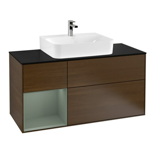 V&B Meuble sous lavabo Finion 120 cm, placage bois, porte gauche, huile mate, noyer veneer