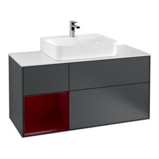 V&B Meuble sous lavabo Finion 120 cm, placage bois, porte gauche, médium bleu mat laqué
