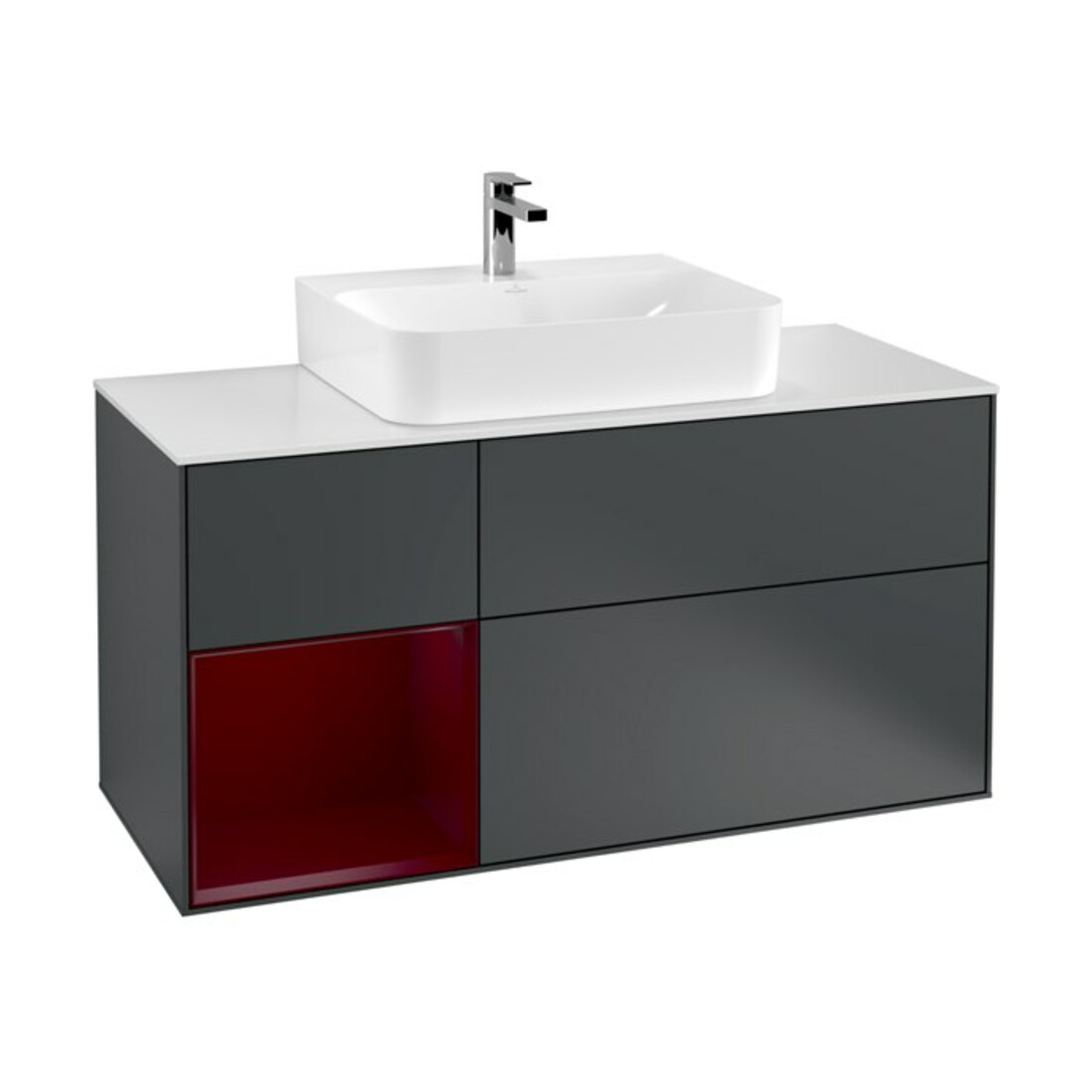 V&B Meuble sous lavabo Finion 120 cm, placage bois, porte gauche, médium bleu mat laqué