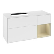 V&B Meuble sous lavabo Finion 120 cm, placage bois, rainure rouge, laque blanche