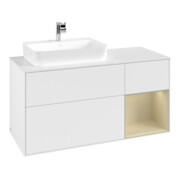 V&B Meuble sous lavabo Finion 120 cm, placage bois, rainure rouge, laque blanche-3