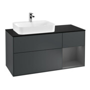 V&B Meuble sous lavabo Finion 120 cm, placage bois, rangement armoires, médium bleu mat laqué