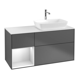 V&B Meuble sous lavabo Finion 120 cm, placage bois, rangement blanc mat, anthracite mat
