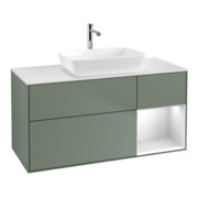 V&B Meuble sous lavabo Finion 120 cm, placage bois, rangement blanc mat, olivier mat