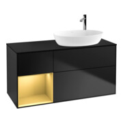 V&B Meuble sous lavabo Finion 120 cm, placage bois, rangement doré laqué, bleu laqué-1