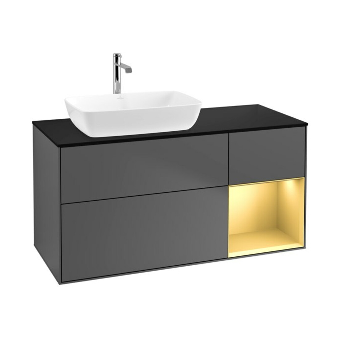V&B Meuble sous lavabo Finion 120 cm, placage bois, rangement doré mat, anthracite mat