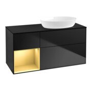 V&B Meuble sous lavabo Finion 120 cm, placage bois, rangement doré mat, bleu mat