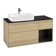 V&B Meuble sous lavabo Finion 120 cm, placage bois, rangement droit, bleu mat Lac, Oa ven