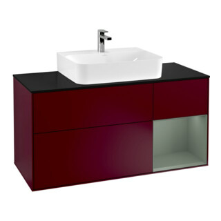 V&B Meuble sous lavabo Finion 120 cm, placage bois, rangement droit, huile avec laque, poignée métallique