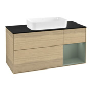 V&B Meuble sous lavabo Finion 120 cm, placage bois, rangement droit, olivier mat, laqué, ouvert avec venin