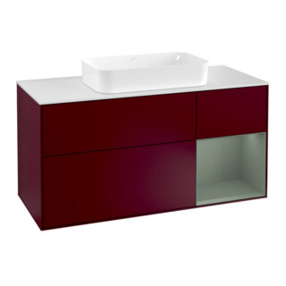 V&B Meuble sous lavabo Finion 120 cm, placage bois, rangement droit, olivier mat, poignée métallique