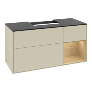 V&B Meuble sous lavabo Finion 120 cm, placage bois, rangement droite, finition laque grise mat