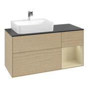 V&B Meuble sous lavabo Finion 120 cm, placage bois, rangement droite, gris mat laqué, ouverture à pression-4