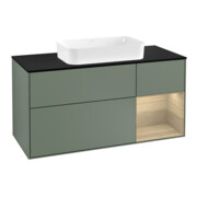 V&B Meuble sous lavabo Finion 120 cm, placage bois, rangement droite, olivier mat laqué