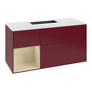 V&B Meuble sous lavabo Finion 120 cm, placage bois, rangement gauche, gris mat, pieds métal