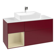 V&B Meuble sous lavabo Finion 120 cm, placage bois, rangement gauche, gris mat, pieds métal-4