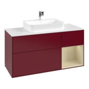 V&B Meuble sous lavabo Finion 120 cm, placage bois, rangement, gris mat laqué, poignée métal-1