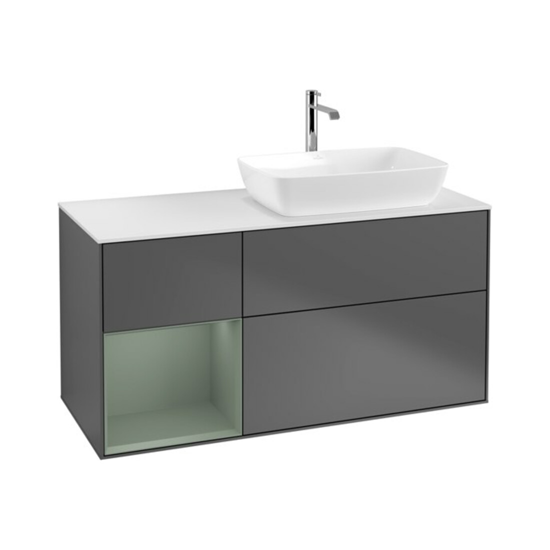 V&B Meuble sous lavabo Finion 120 cm, placage bois, rangement huile, anthracite