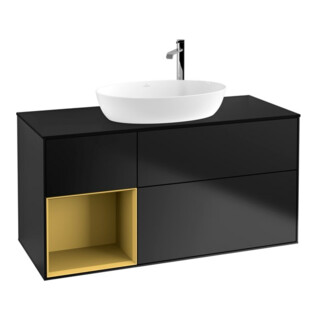 V&B Meuble sous lavabo Finion 120 cm, placage bois, rangement, laqué bleu