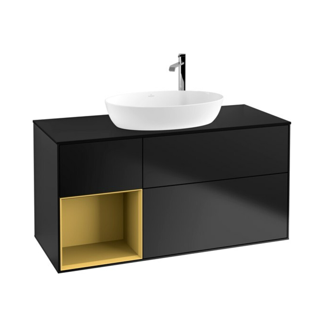V&B Meuble sous lavabo Finion 120 cm, placage bois, rangement, laqué bleu