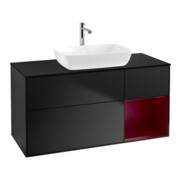 V&B Meuble sous-lavabo Finion 120 cm, placage bois, rangement, laqué bleu