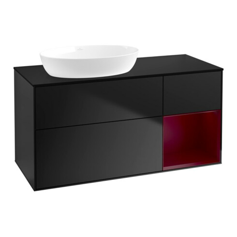 V&B Meuble sous lavabo Finion 120 cm, placage bois, rangement, laqué bleu