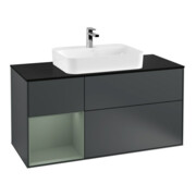V&B Meuble sous lavabo Finion 120 cm, placage bois, rangement latéral, laqué mat blanc-1