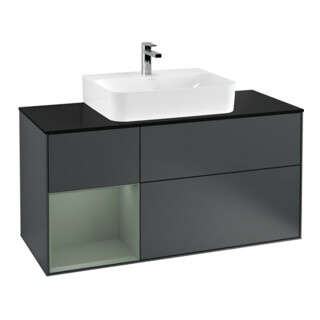 V&B Meuble sous lavabo Finion 120 cm, placage bois, rangement latéral, laqué mat blanc