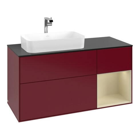 V&B Meuble sous lavabo Finion 120 cm, placage bois, rangement latéral, laqué, poignée métal