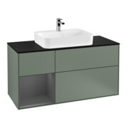 V&B Meuble sous lavabo Finion 120 cm, placage bois, rangement latéral, olivier mat laqué
