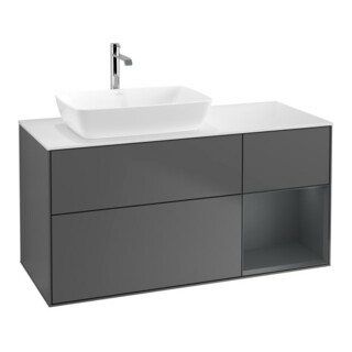 V&B Meuble sous-lavabo Finion 120 cm, placage bois, rangement médium laqué, anthracite mat