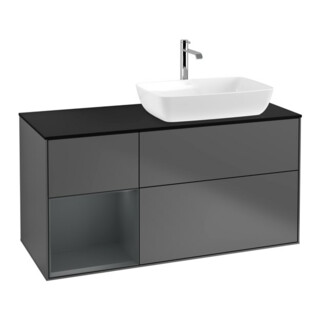 V&B Meuble sous-lavabo Finion 120 cm, placage bois, rangement médium laqué, anthracite mat