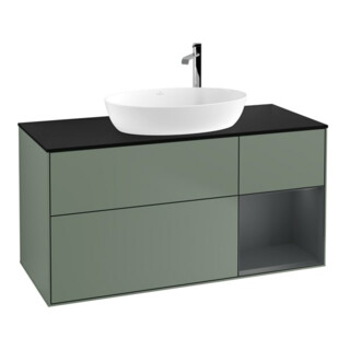 V&B Meuble sous lavabo Finion 120 cm, placage bois, rangement médium laqué, olivier laqué