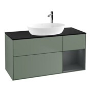V&B Meuble sous lavabo Finion 120 cm, placage bois, rangement médium laqué, olivier laqué-1