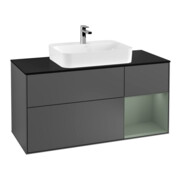 V&B Meuble sous lavabo Finion 120 cm, placage bois, rangement ouvert, laqué anthracite mat